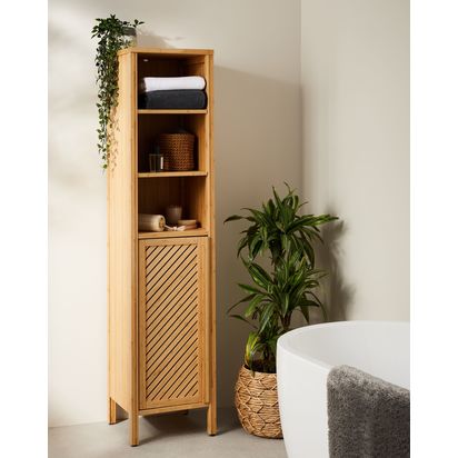 John Lewis Chevron Tallboy Bathroom Cabinet Natural | H160 x W35 x D36cm