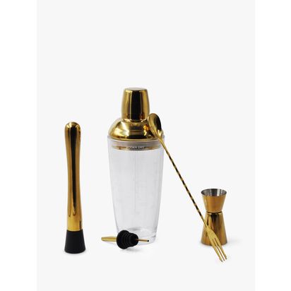 Bar Originale Stainless Steel Cocktail Recipe Shaker Set, 5 Piece, 600ml, Gold/Clear Gold/Clear | H25 x Dia.9cm
