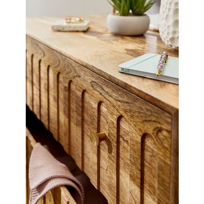 John Lewis Groove Mango Wood 3 Drawer Chest, Natural Natural | H89.5 x W92 x D43.5cm