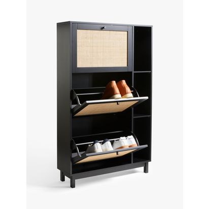 John Lewis Rattan 3 Tier Shoe Storage Unit Black/Natural | H127 x W80 x D24cm