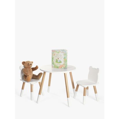 John Lewis Bear Table & Chairs Set, White/Natural White/Natural | Table: H50.5 x W54 x D54cm, Chairs: H50.3 x W29 x D29cm