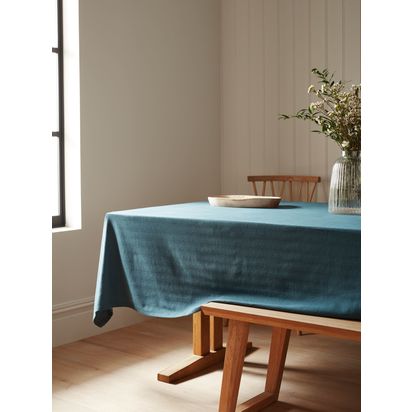 John Lewis Herringbone Cotton Tablecloth Dark Blue | L250 x W160cm