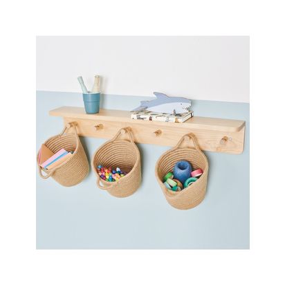 Great Little Trading Co Peg Rail with Shelf, Natural Natural | H11.5 x W72 x D11.45cm