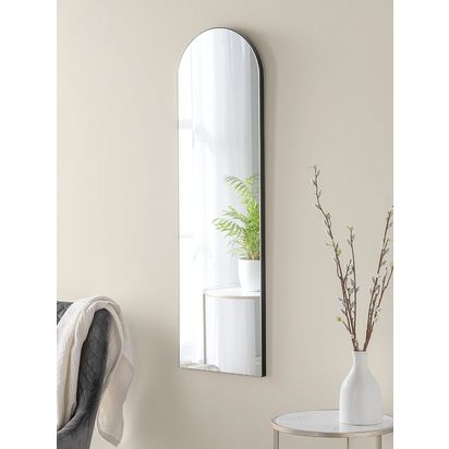 Yearn Delicacy Arched Wood Frame Wall Mirror, 100 x 30cm Black | H100 x W30 x D2cm
