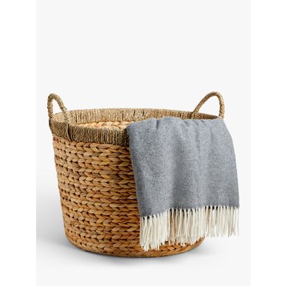 John Lewis Water Hyacinth Basket with Contrast Trim Natural | H37 x Dia.52cm