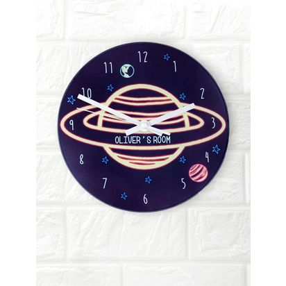 Treat Republic Kids' Personalised Space Glass Wall Clock, 20cm, Navy Navy | D3 x Dia.20cm