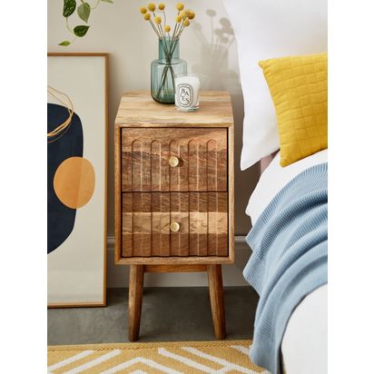 John Lewis Groove 2 Drawer Bedside Table, Natural Natural | H59 x W32 x D32cm