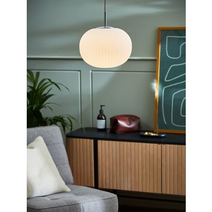 John Lewis Pleated Glass Globe Ceiling Light, White/Chrome White/Chrome | H31 x Dia.30cm