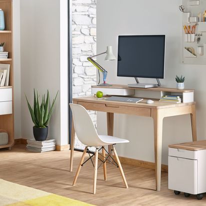 Ebbe Gehl for John Lewis Mira Desk Oak/White | H90 x W120 x D60cm. Drawer depth: 36cm
