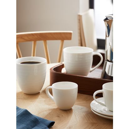 John Lewis Wave Fine China Espresso Cup & Saucer, Set of 2, 90ml White | Saucer: H1.8 x Dia.12.4cm, Cup: H6 x W8.8 x D6.4cm