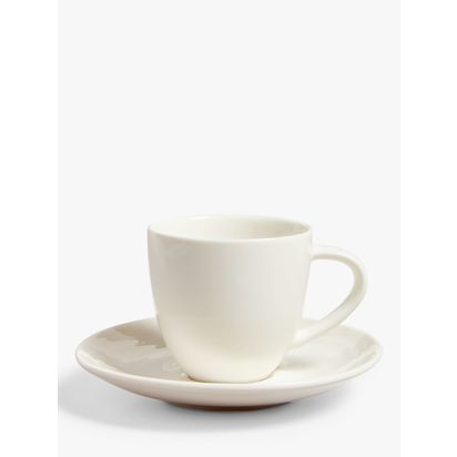 John Lewis Wave Fine China Espresso Cup & Saucer, Set of 2, 90ml White | Saucer: H1.8 x Dia.12.4cm, Cup: H6 x W8.8 x D6.4cm