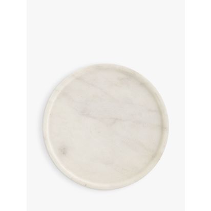 John Lewis Round Marble Coasters, Set of 4, White White | H1.5 x Dia.10cm