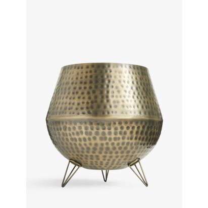 John Lewis ANYDAY Hammered Metal Floor Planter, Gold Gold | Small: H23 x Dia.24cm, Medium: H27.5 x Dia.28.5cm