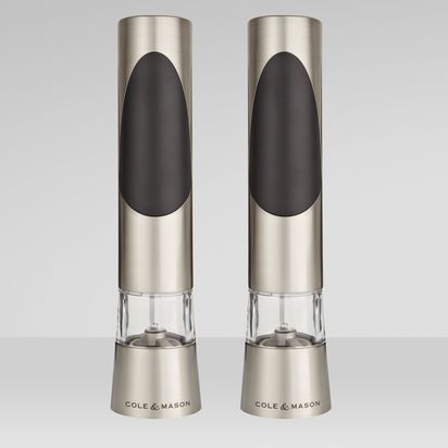Cole & Mason Richmond Salt and Pepper Mill Gift Set Silver/Clear | H5 X W21.5 X D4cm