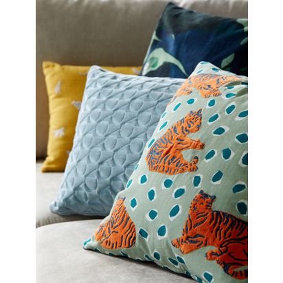 John Lewis Tiger Cushion, Green / Multi Green / Multi | H45 x W45 x D45cm