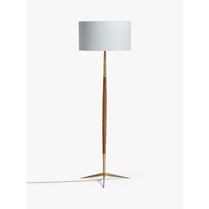 John Lewis Spindle Wooden Floor Lamp Brown/Brass | H140 x W45 x D45cm