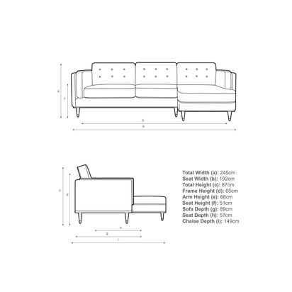 John Lewis + Swoon Lyon RHF Chaise End Sofa, Grey Cotton Grey Cotton | H87 x W245 x D149cm