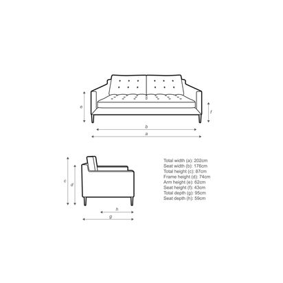 John Lewis Draper Large 3 Seater Leather Sofa, Dark Leg Sellvagio Green | H87.00cm * W202.00cm * D95.00cm