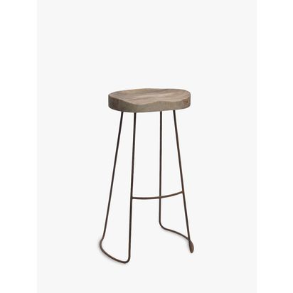 Nkuku Loko Mango Wood Tall Stool, Natural/Rust Natural/Rust | H75.5 x W38.5 x D28cm