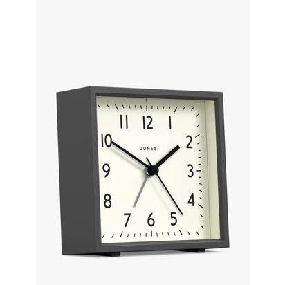 Jones Clocks Disc Square Analogue Alarm Clock Blizzard Grey | H10.5 x W10.5 x D4cm