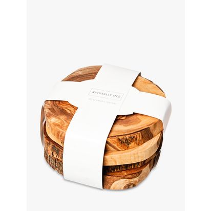 Selbrae House Round Olive Wood Coasters, Set of 4, Natural Natural | H5 x Dia.11cm