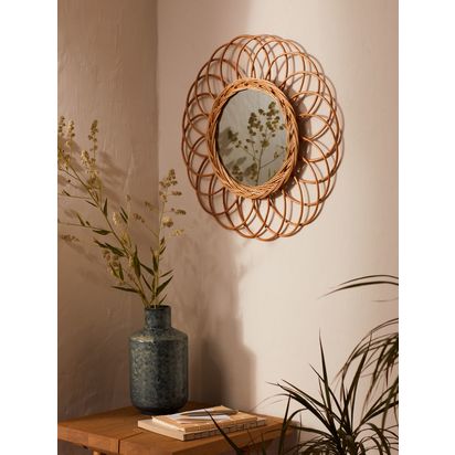 John Lewis Rattan Flower Round Wall Mirror, 50cm, Natural Natural | D0.6 x Dia.50cm