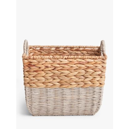 John Lewis Water Hyacinth and Paper Rope Storage Basket Grey / Natural | H29 x W30 x D40cm
