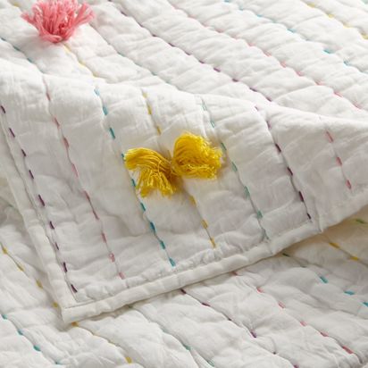 little home at John Lewis Pom Pom Quilt, Multi Multi | 165 x 200cm