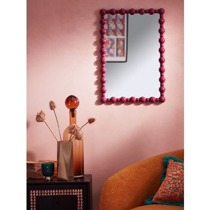 John Lewis + Matthew Williamson Bobbin Rectangular Wall Mirror, 62 x 43cm Pink | H62 x W43 x D4.5cm