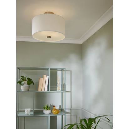 John Lewis Jamieson Semi-Flush Ceiling Light, Satin Nickel White | H23.50 x W35.50 x D35.50cm