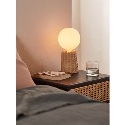 John Lewis Rattan Bulb-Holder Table Lamp, Natural Natural | H14.5 x W12.5 x D12.5cm