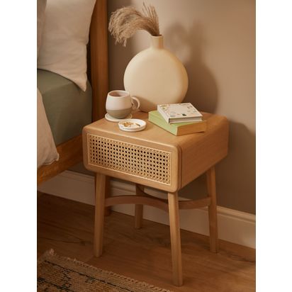 John Lewis Rattan Storage Bedside Table Oak | H57.0cm * W38.0cm * D42.0cm