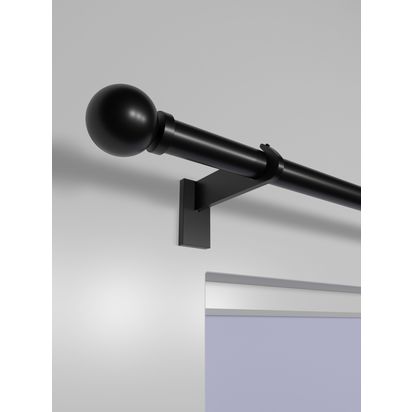 John Lewis Select Eyelet Curtain Pole with Ball Finial, Wall Fix, Dia.25mm Satin Soft Black | H70 x W127 x D1500mm
