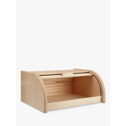 John Lewis Classic Wood Roll Top Bread Bin, W40cm Natural | H18 x W40 x D30cm