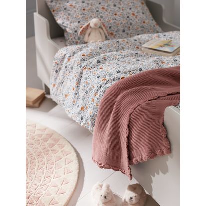 John Lewis Scalloped Cotton Baby Blanket, 100 x 80cm Scallop Pink | 100 x 80 x 0.2cm