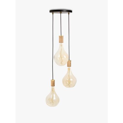 Tala Oak Triple Pendant Cluster Ceiling Light with Voronoi II 3W ES LED Dimmable Tinted Bulbs Black | H2 x Dia.25cm