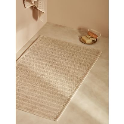 John Lewis Linen Blend Stripe Bath Mat, Natural Natural | L50 x W80cm