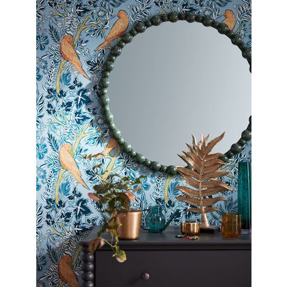John Lewis + Matthew Williamson Bobbin Round Wall Mirror, 80cm Green | D4 x Dia.80cm