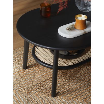 John Lewis Rattan Coffee Table, Black Black | L120 x W55 x H43cm