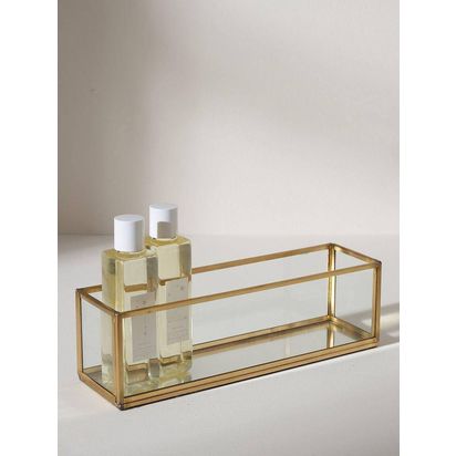 Truly Slim Glass Trinket Tray, Clear/Brass