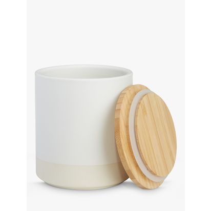 John Lewis Matt Dipped Stoneware Kitchen Storage Jar with Bamboo Lid, 550ml White