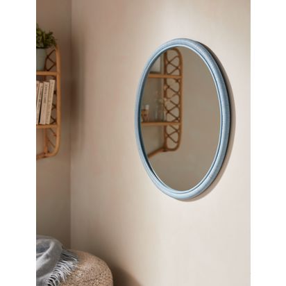 John Lewis Rattan Round Wall Mirror, 60cm Blue | D2.5 x Dia.60cm