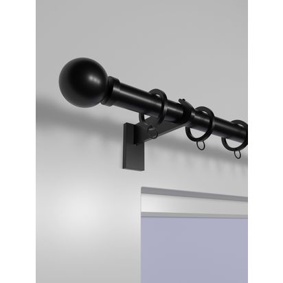 John Lewis Select Curtain Pole with Rings and Ball Finial, Wall Fix, Dia.25mm Satin Soft Black | H70 x W127 x D1400mm