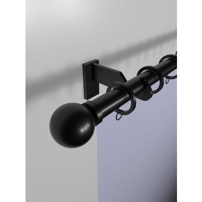 John Lewis Select Curtain Pole with Rings and Ball Finial, Wall Fix, Dia.25mm Satin Soft Black | L280cm