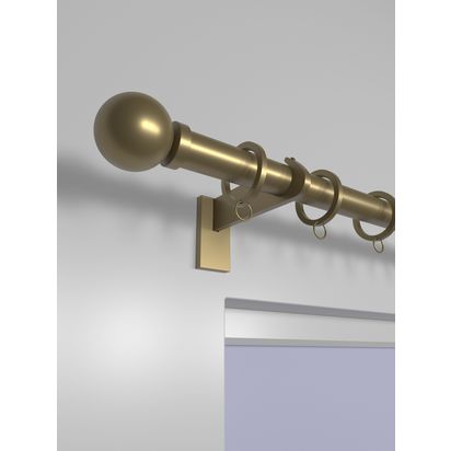 John Lewis Select Curtain Pole with Rings and Ball Finial, Wall Fix, Dia.25mm Satin Gold | H70 x W127 x D1400mm