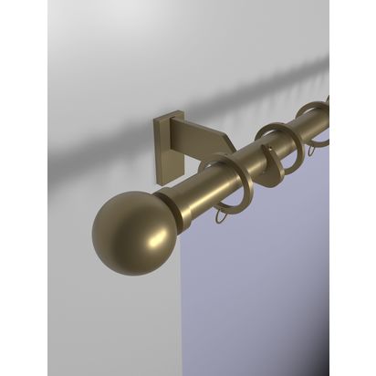 John Lewis Select Curtain Pole with Rings and Ball Finial, Wall Fix, Dia.25mm Satin Gold | H70 x W127 x D1900mm
