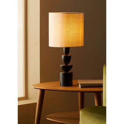John Lewis Stacked Wooden Table Lamp Black & Gold | H56 x W25 x D25cm