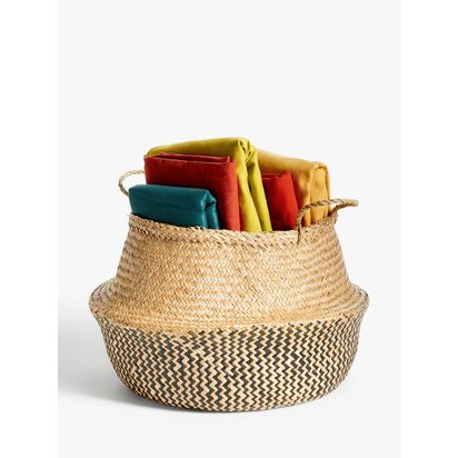 John Lewis Fusion Black Patterned Seagrass Storage Basket Brown/Black | H30 x Dia.46cm