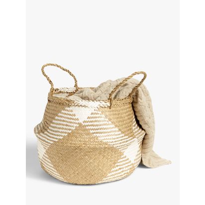 John Lewis White Pattern Seagrass Basket White / Natural | H30 x Dia.30cm