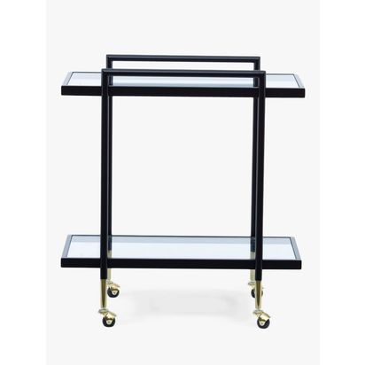 John Lewis + Swoon Cole Glass Bar Cart, Black Black | H75.7 x W70 x D40.2cm